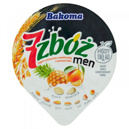 Bakoma 7 zbóż men Jogurt z ananasem mandarynką i ziarnami zbóż 300 g
