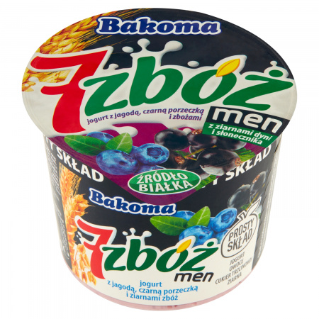 Bakoma 7 zbóż men Jogurt z jagodą czarną porzeczką i ziarnami zbóż 300 g